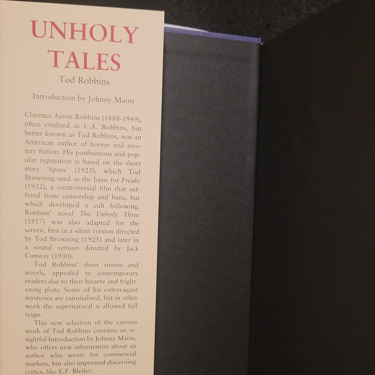 Unholy Tales by Tod Robbins (Tartarus Press, 2020) Hardback