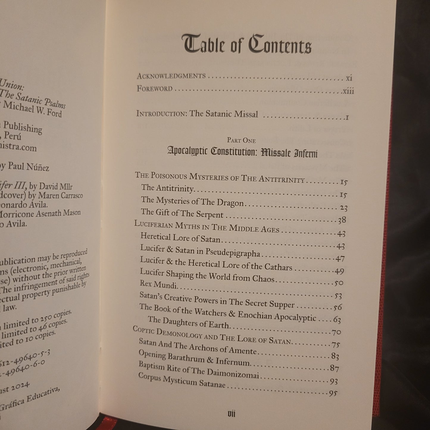 Infernal Union: Sinister Initiation & The Satanic Psalms by Michael W. Ford (Manus Sinistra Publishing, 2024) Limited Edition Hardcover (Red "Lilith" Version)