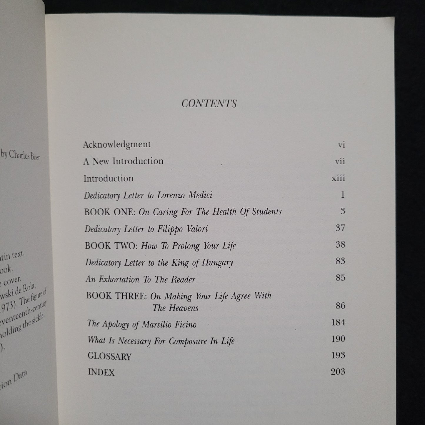 Marsilio Ficino's Book of Life Translated and with a New Introduction by Charles Boer (Spring Publications, 1996) Paperback