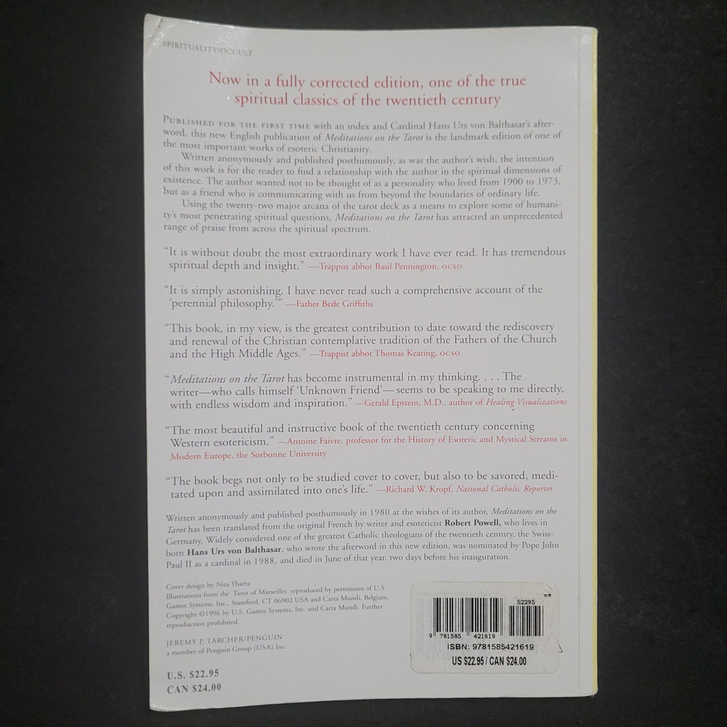 Meditations on the Tarot: A Journey into Christian Hermeticism by Valentin Tomberg (Tarcher/Penguin, 2002) Paperback