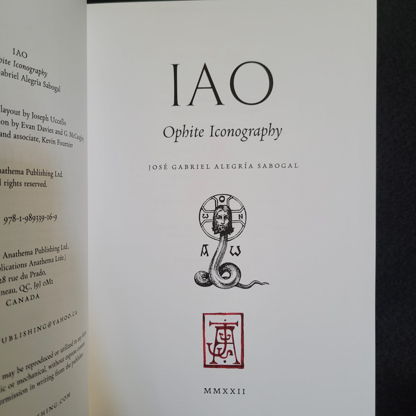 IAO: Ophite Iconography by Jose Gabriel Alegría Sabogal (Anathema Publishing, 2022) Hardcover