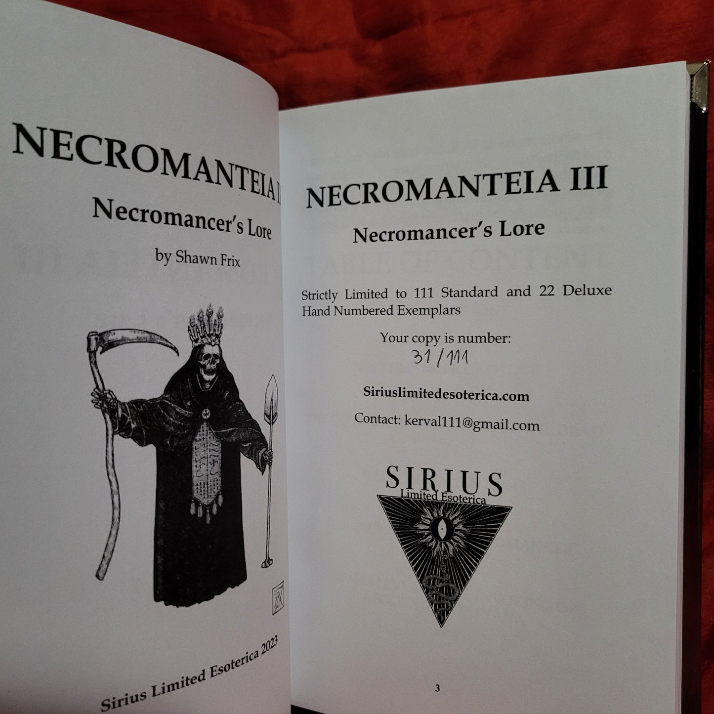 Necromanteia III: Necromancer's Lore by Shawn Frix (Sirius Limited Esoterica, 2023) Standard Hardcover Edition Limited to 111 Copies