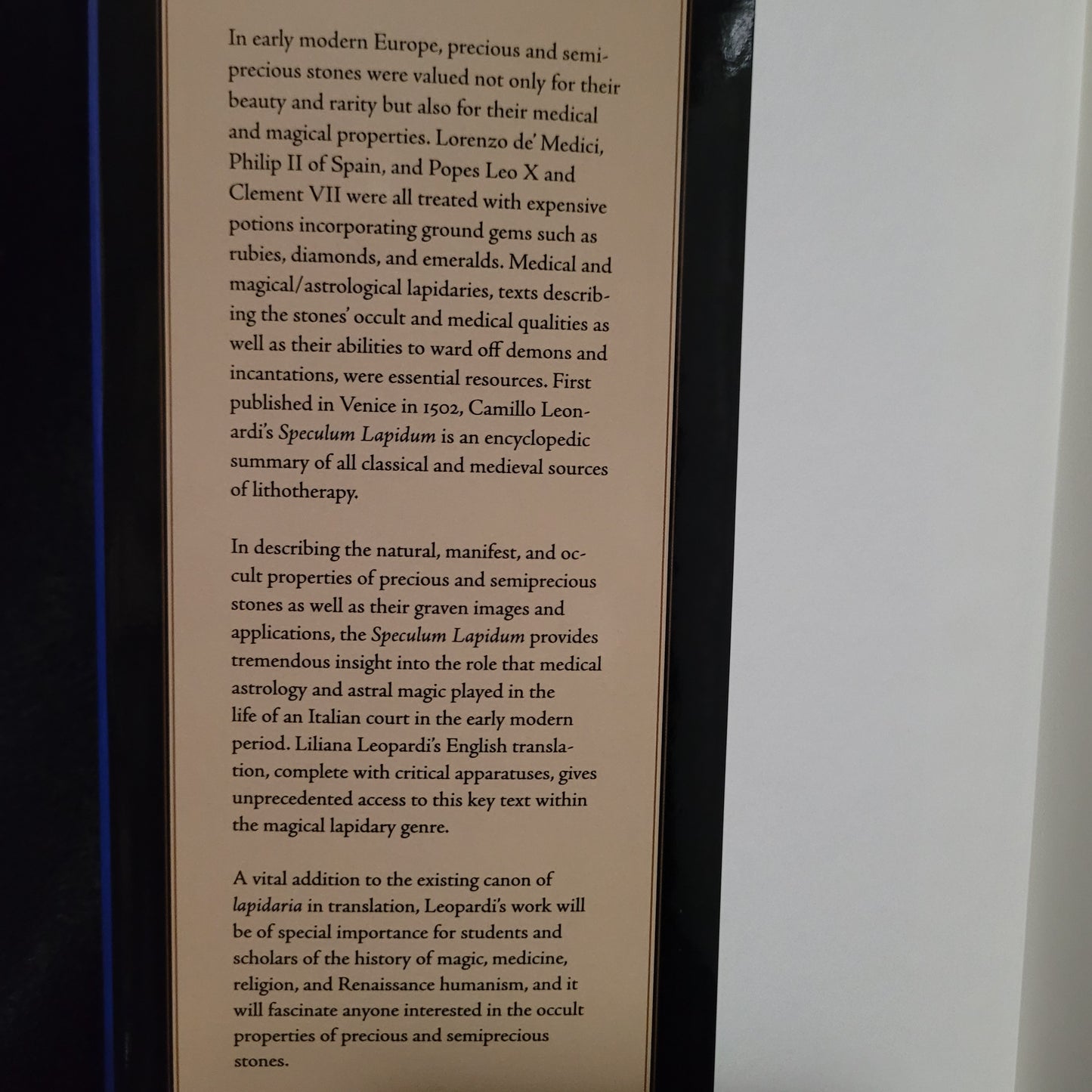 Speculum Lapidem: A Renaissance Treatise on the Healing Properties of Gemstones  by Camillo Leonardi (The Pennsylvania State University Press, 2023) Hardcover