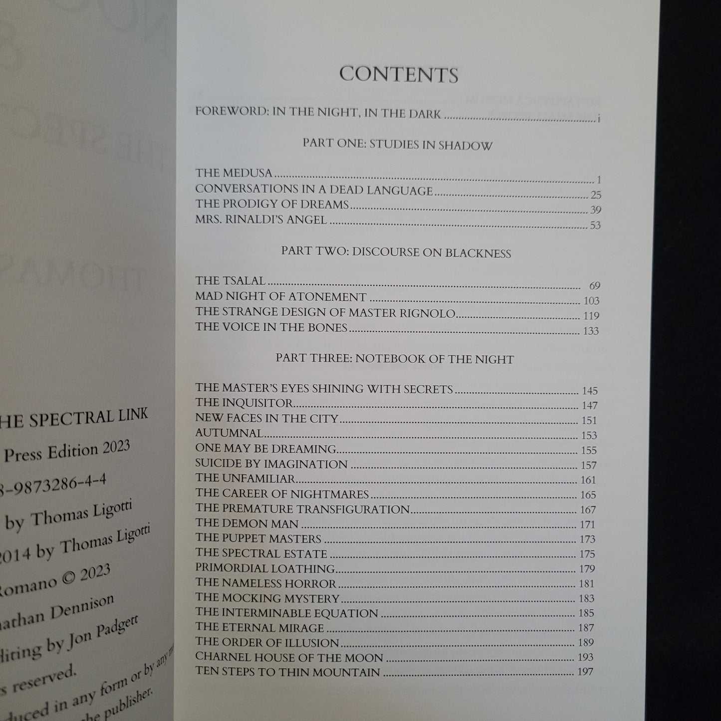 Noctuary & The Spectral Link by Thomas Ligotti (Chiroptera Press,   2023) Hardcover