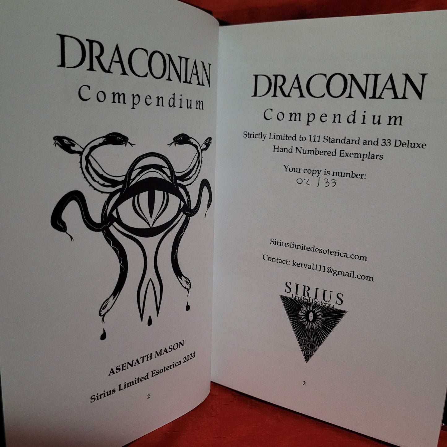 Draconian Compendium by Asenath Mason (Sirius Limited Esoterica, 2024) Deluxe Edition Limited to 33 Copies