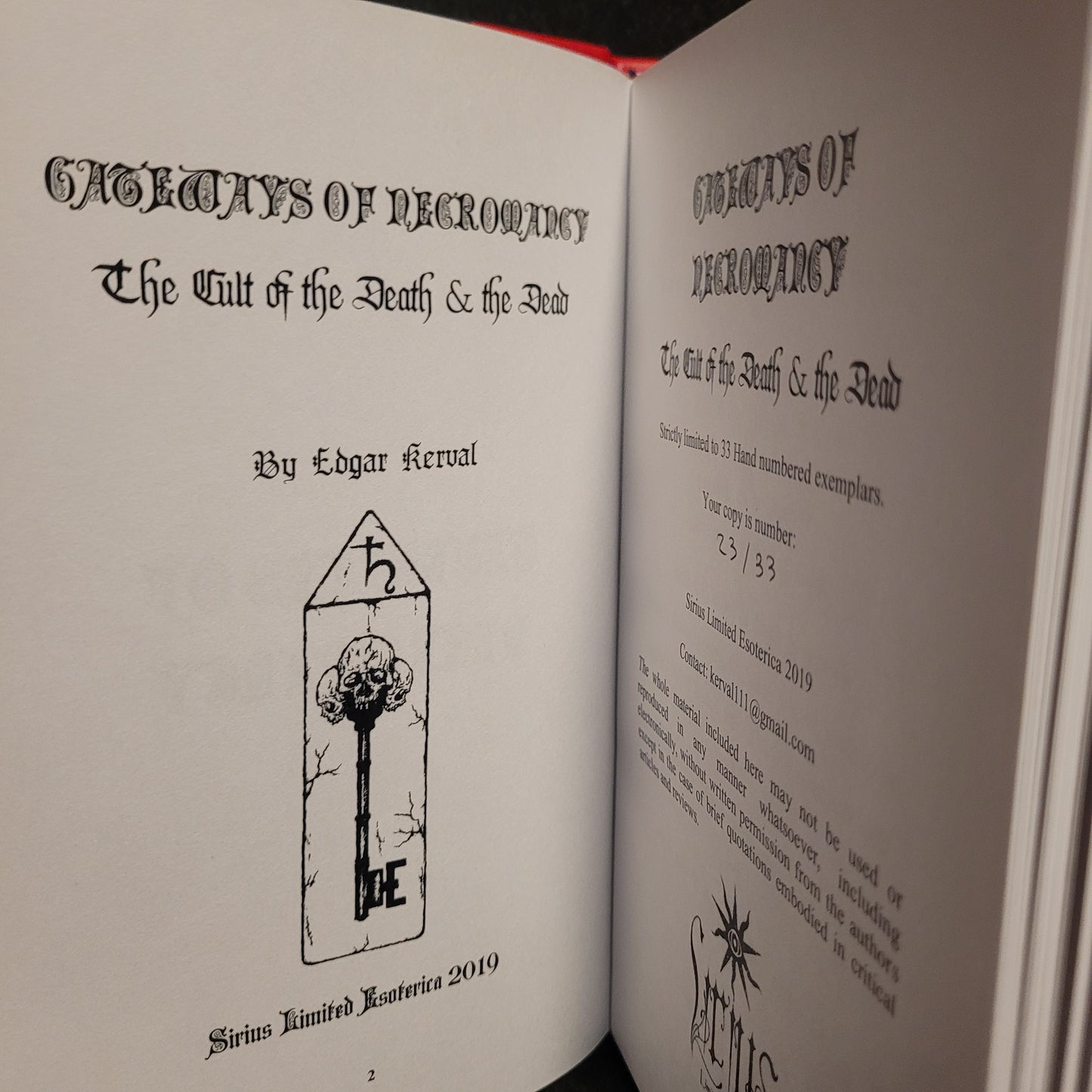 Gateways of Necromancy by Edgar Kerval (Sirius Limited Esoterica, 2019) Deluxe Edition Limited to 33 Copies