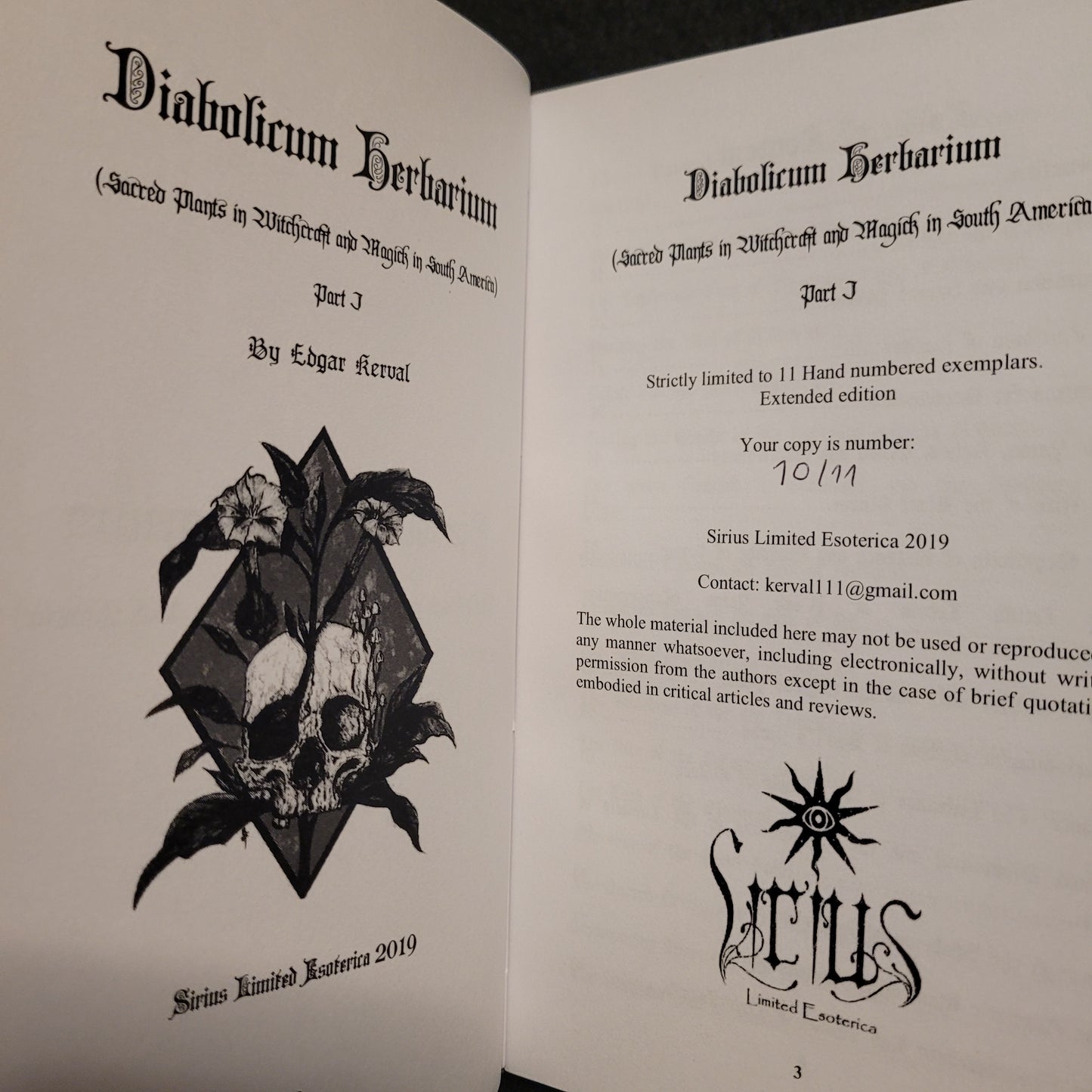 Diabolicum Herbarium: Sacred Plants in Witchcraft and Magick in South America by Edgar Kerval (Sirius Limited Esoterica, 2019) Deluxe Edition Limited to 11 Copies