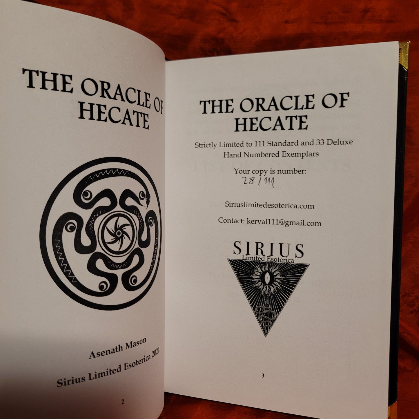 The Oracle of Hecate by Asenath Mason (Sirius Limited Esoterica, 2024) Standard Hardcover Edition Limited to 111 Copies