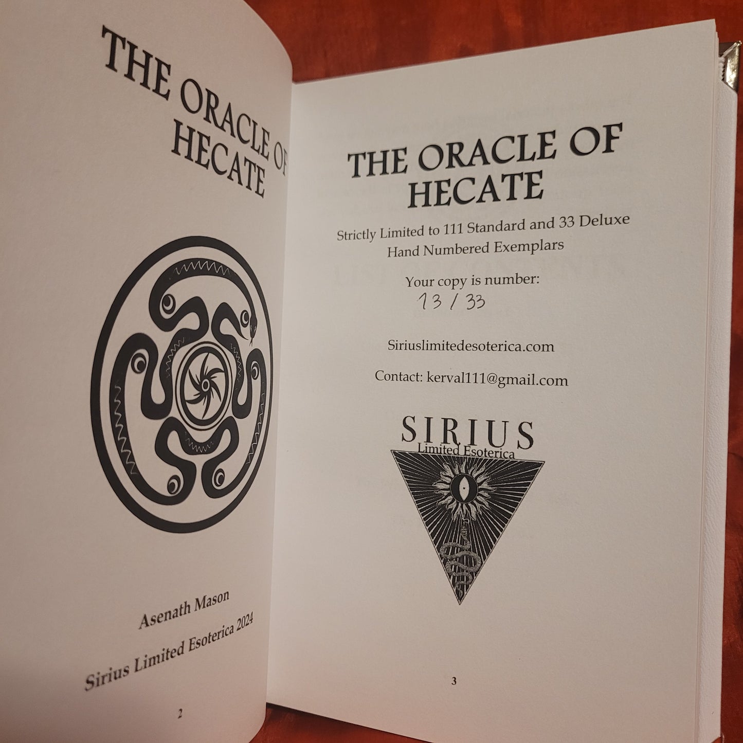 The Oracle of Hecate by Asenath Mason (Sirius Limited Esoterica, 2024) Deluxe Edition  Limited to 33 Copies