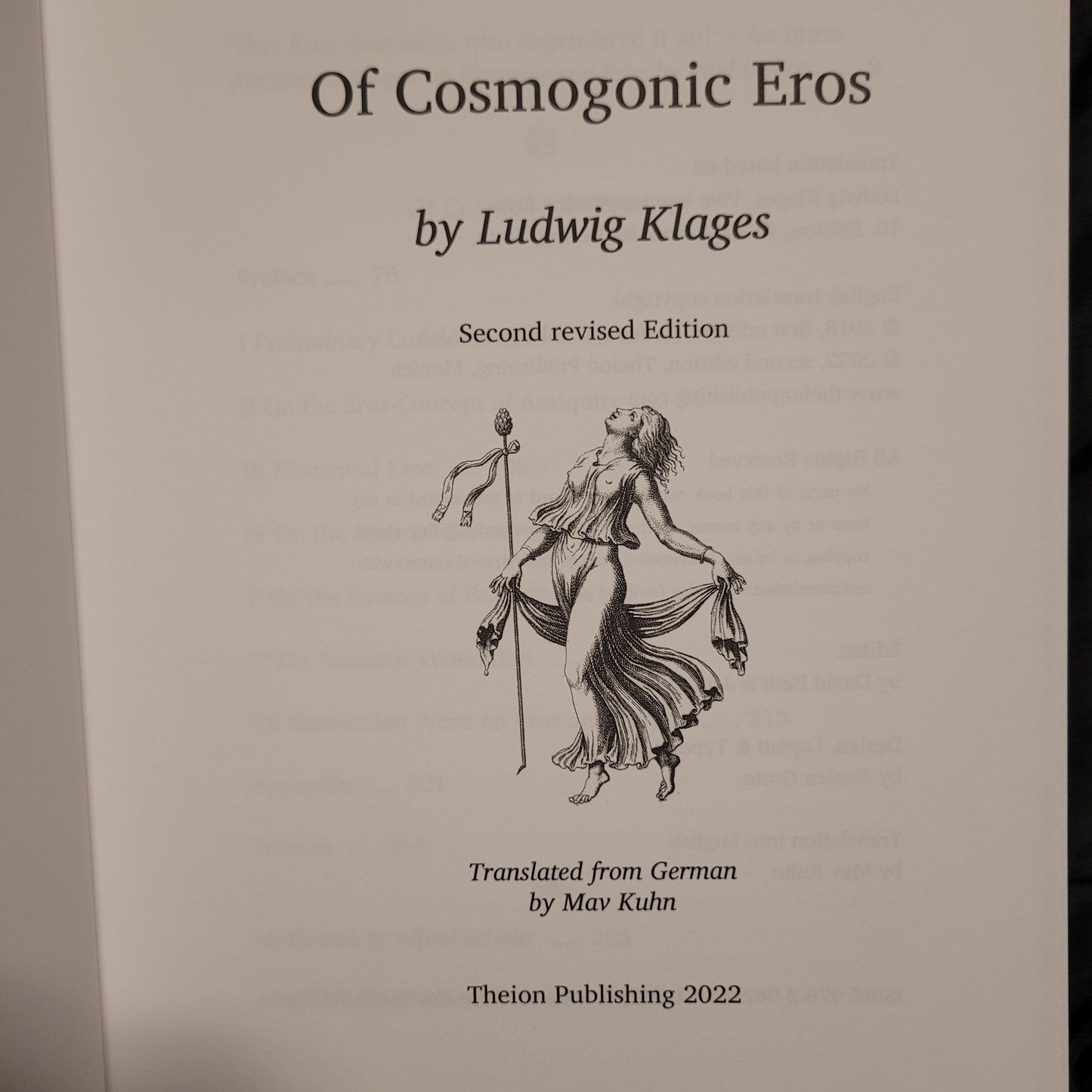 Of Cosmogomic Eros by Ludwig Klages (Theion Publishing, 2022) Revised Second Edition Cloth Hardcover