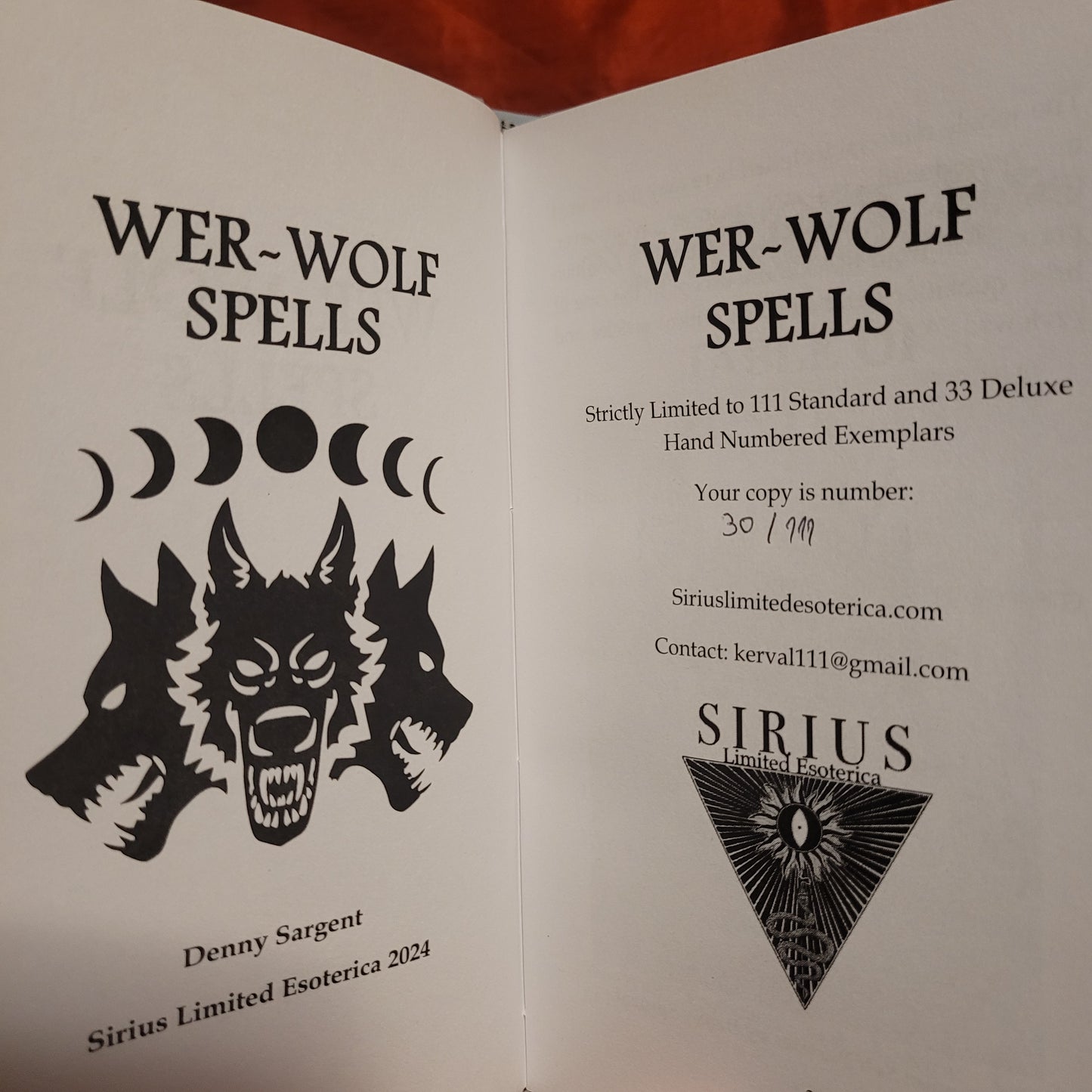 Wer-Wolf Spells by Denny Sargent (Sirius Limited Esoterica, 2024) Standard Hardcover Edition Limited to 111  Copies