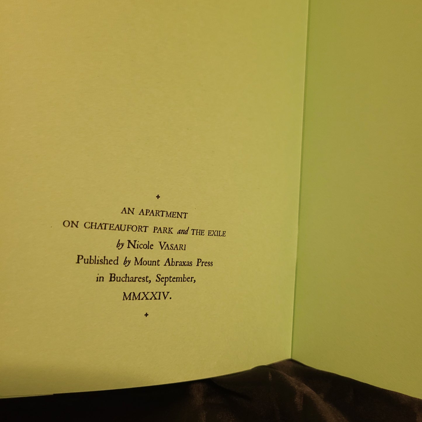 AN APARTMENT ON CHATEAUFORT PARK & THE EXILE by Nicole Vasari (Mount Abraxas Press, 2024) Limited Edition Deluxe Booklet (The Doomed House of Abraxas)