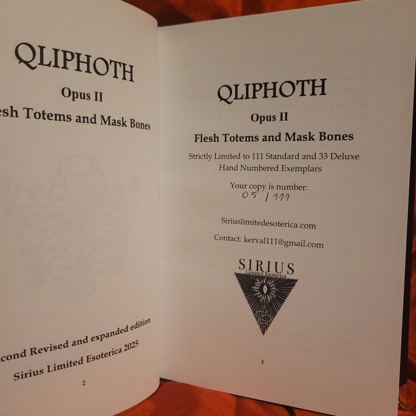 Qliphoth Opus II: Flesh Totem and Masked Bones edited by Edgar Kerval (Sirius Limited Esoterica) Standard Hardcover Edition