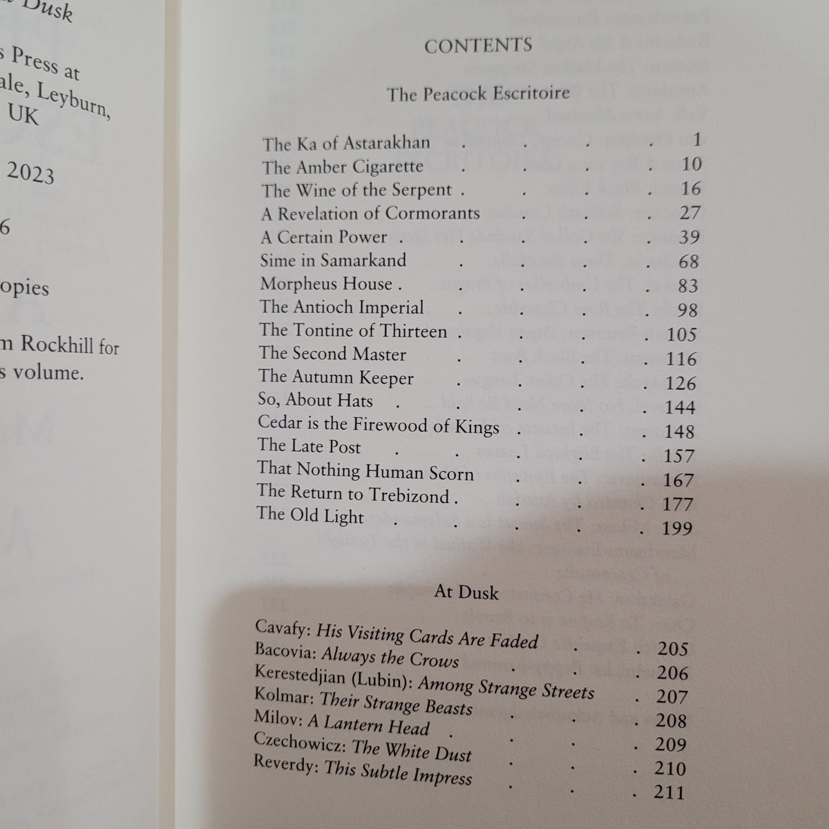 The Peacock Escritoire with At Dusk (Tartarus Press, 2022) Signed Hardback