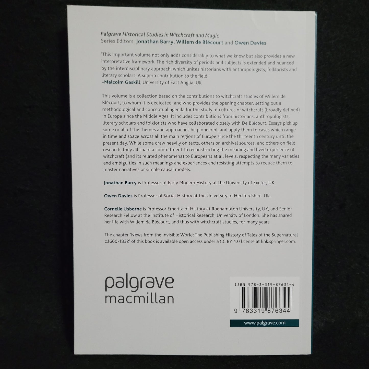 Cultures of Witchcraft in Europe from the Middle Ages to the Present (Palgrave Macmillan, 2018) Paperback Edition