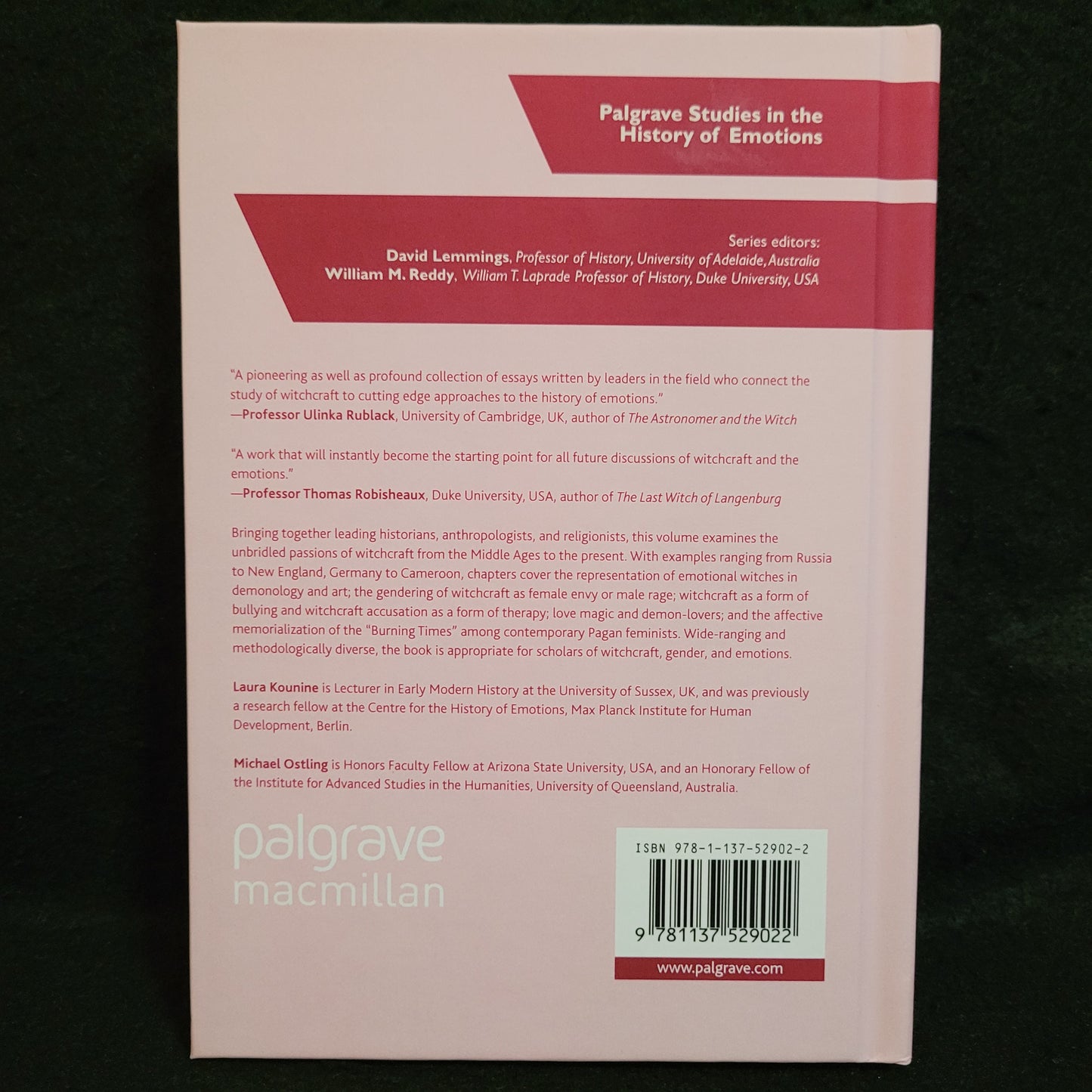 Emotions in the History of Witchcraft edited by Laura Kounine and Michael Ostling (Palgrave Macmillan, 2016) Hardcover