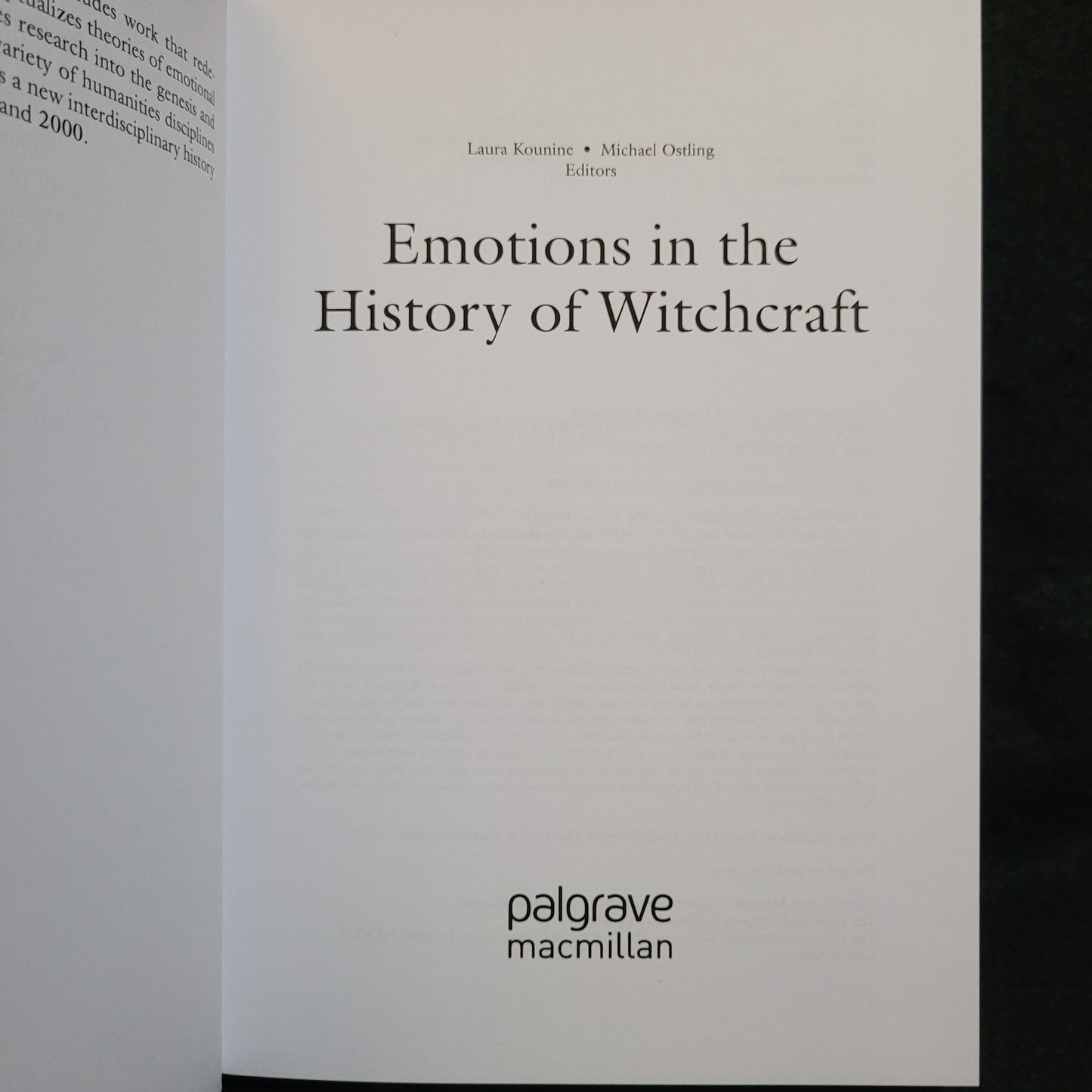 Emotions in the History of Witchcraft edited by Laura Kounine and Michael Ostling (Palgrave Macmillan, 2016) Hardcover