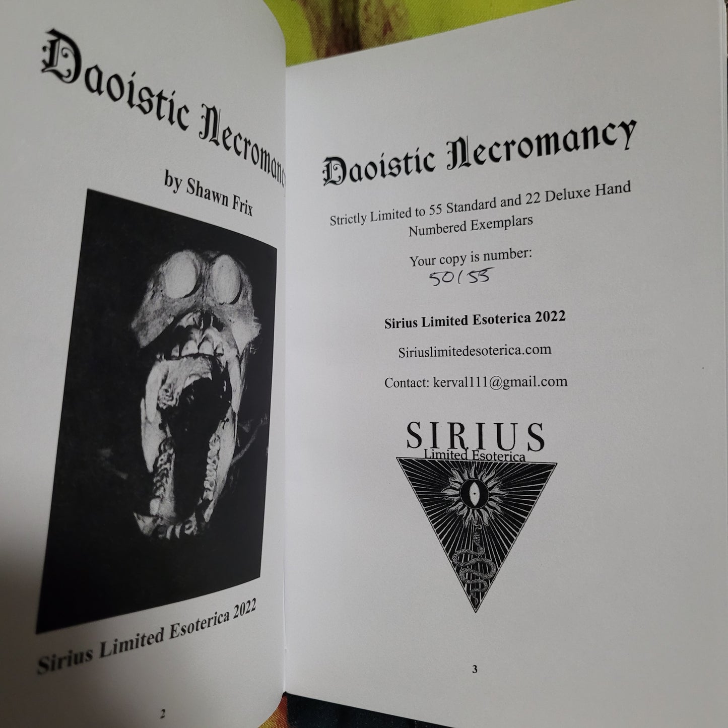 Daoistic Necromancy by Shawn Frix (Sirius Limited Esoterica, 2022) Standard Harcover Edition Limited to 55 Copies Includes Altar Cloth