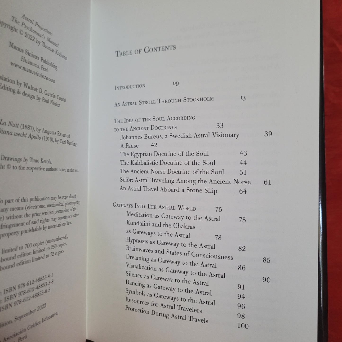 Astral Projection: The Psychonaut's Manual by Thomas Karlsson (Manus Sinistra Publishing, 2022) Deluxe Edition Bound in Grained Blue Goat Leather with Dust Jacket and Slipcase Limited to 72 Copies.